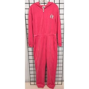 Juicy Couture Velour Hooded Jumpsuit Womens Medium Pink Cozy Lounge Streetwear